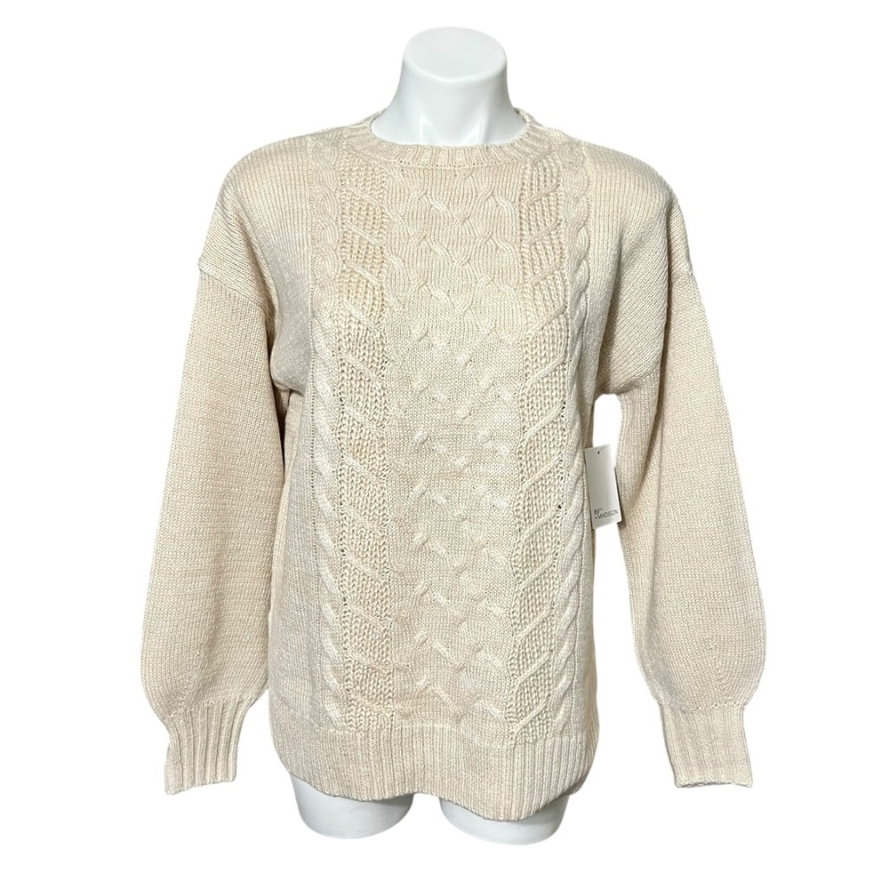 89th + Madison Heathered Oatmeal Cable Knit Sweater Size Medium New